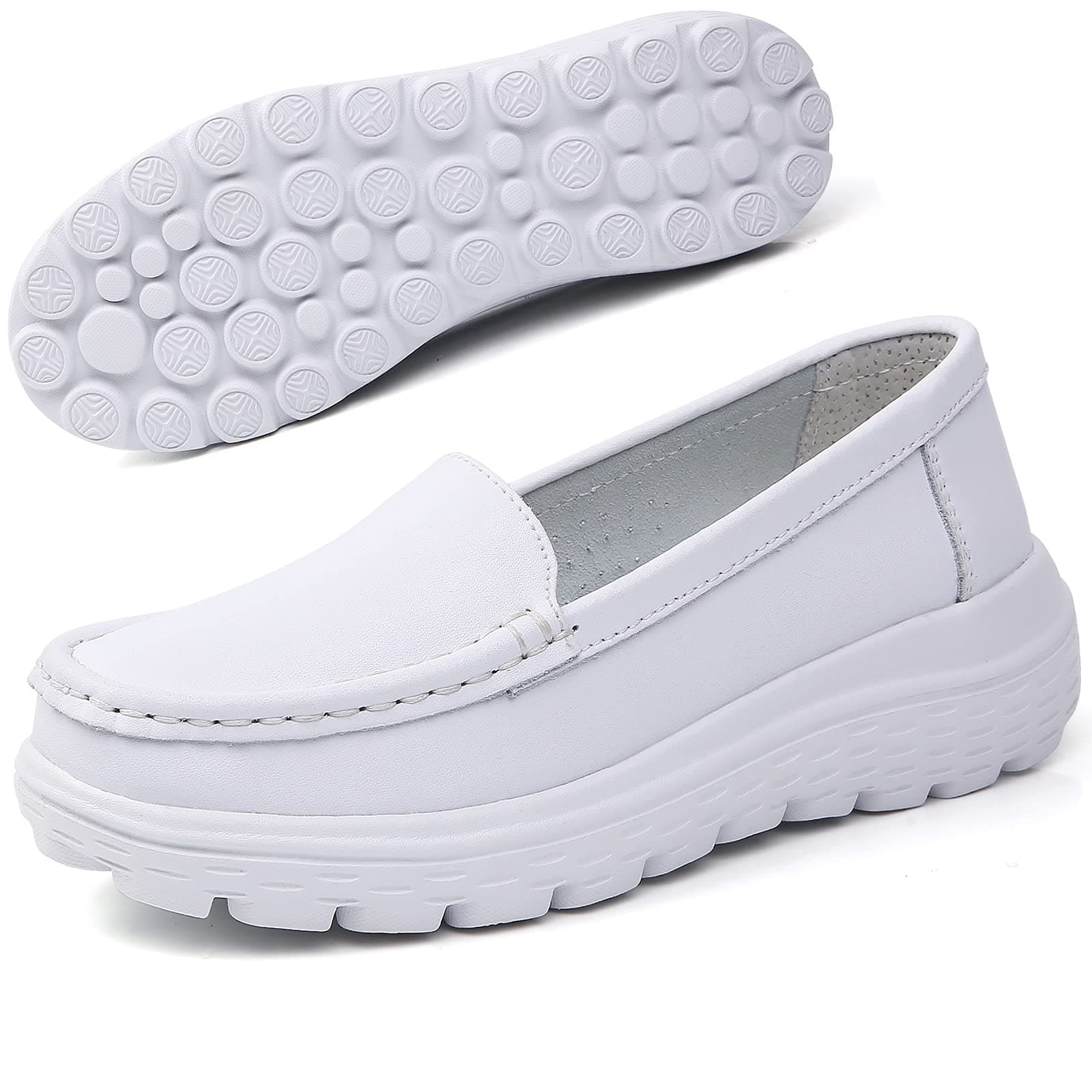 Nursgram Women's Nurse Shoes: Slip Resistant, Breathable, Lightweight Leather Loafers