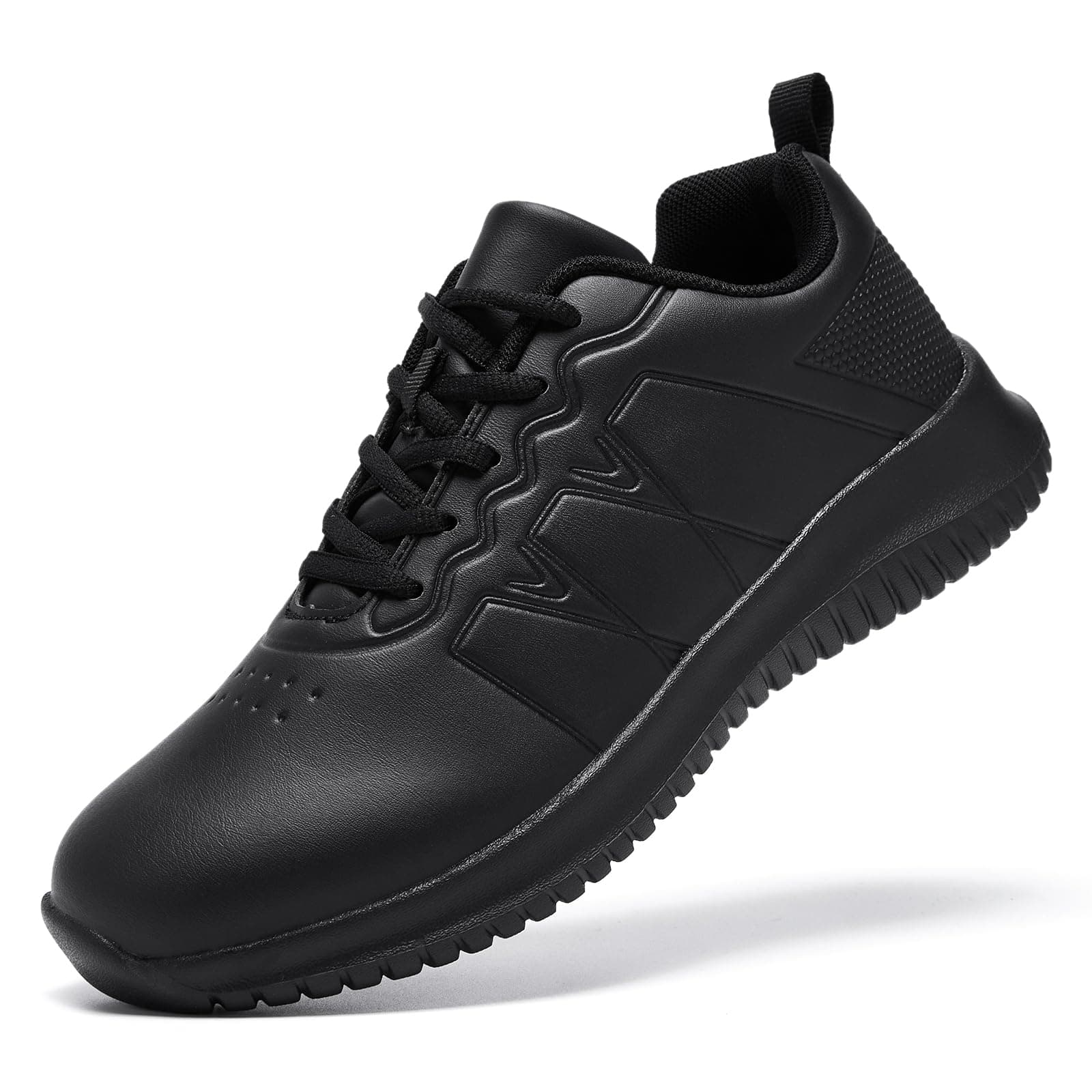 Oil-Proof Non-Slip Kitchen Shoes for Women Black Lace-UpComfortable Work Sneakers
